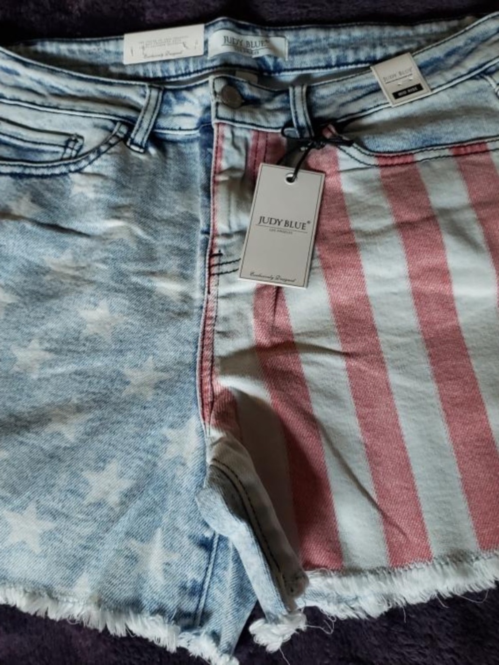 Judy Blue cutoff denim stars & stripe shorts.